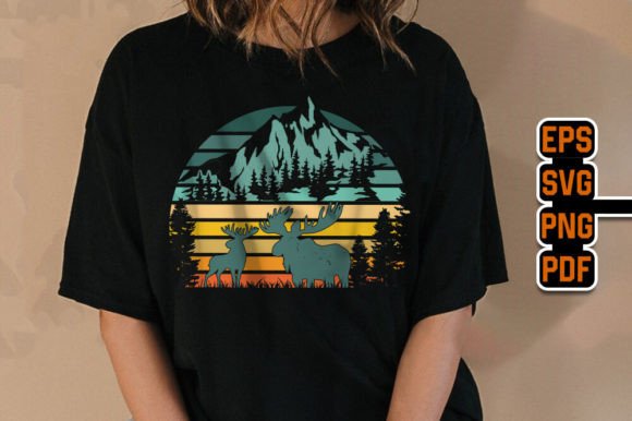 Unique Moose Retro Sunset T-Shirt Design Graphics